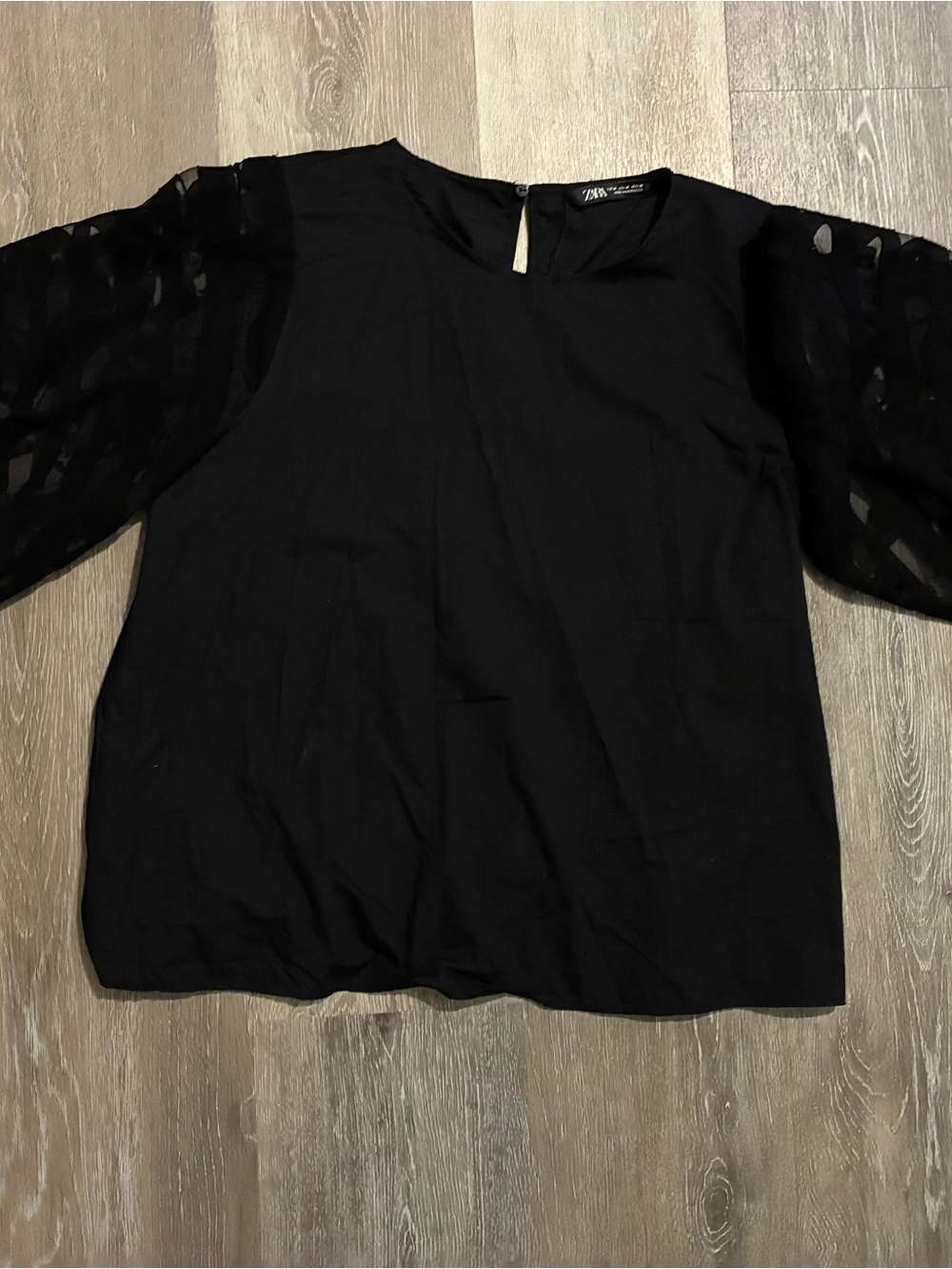 Zara Black Puff-Sleeve Blouse Medium NWOT